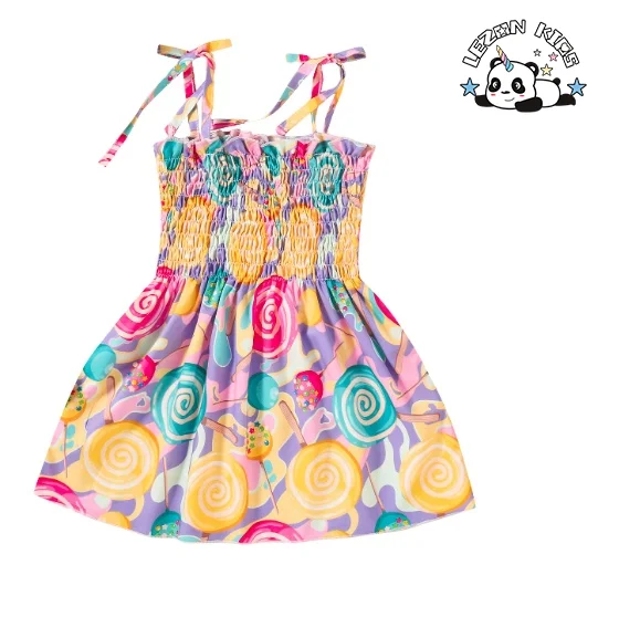 LEZONKIDS - Wholesale Custom Children's Princess Dress Summer Cute Girl Halter Sling Print Sweet Dress